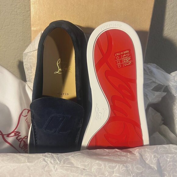 Christian Louboutin Varsiboat Men Shoes Nubuck leather Marine Blue Size 44 US11 - Picture 11 of 13